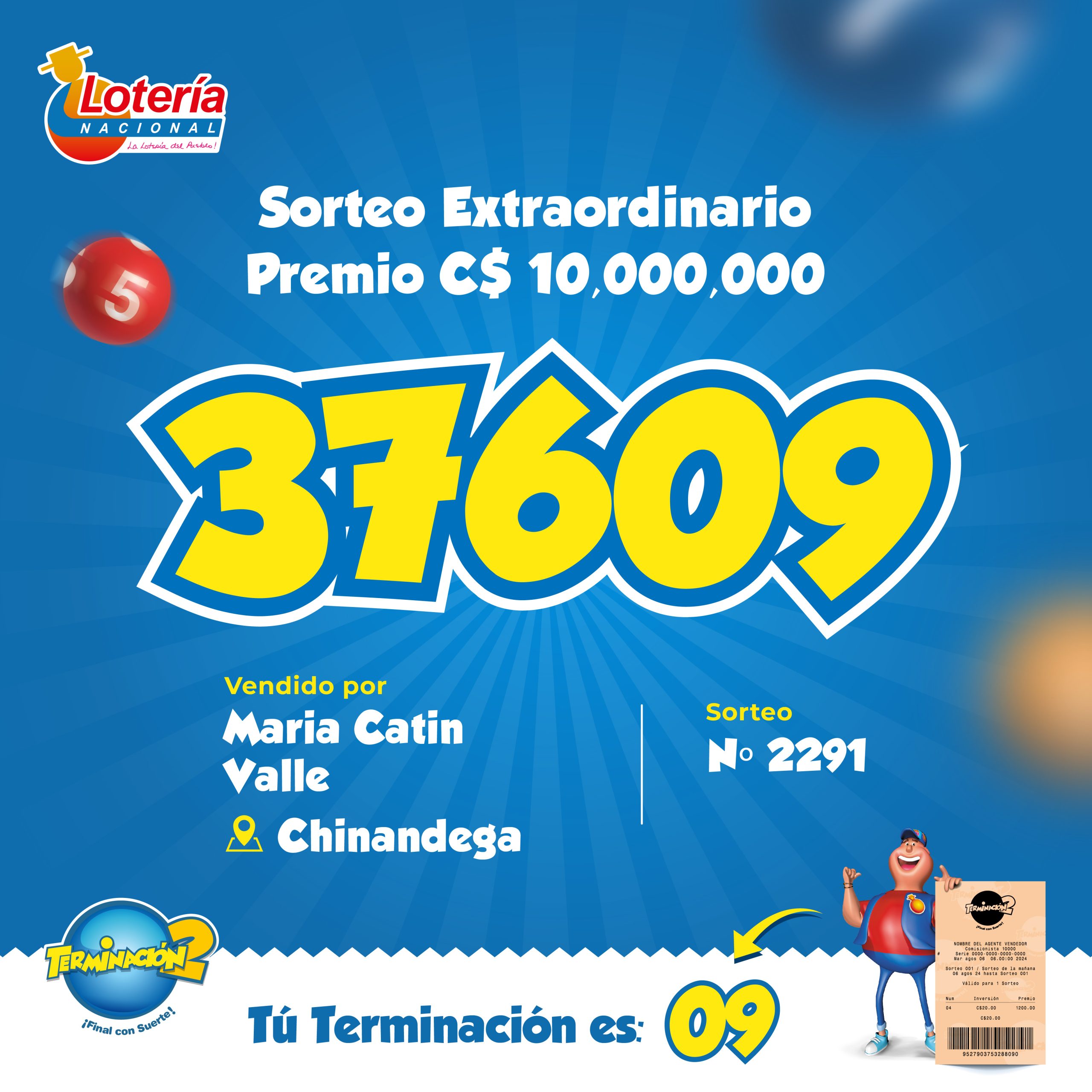 El premio mayor llega hasta Chinandega con 10 millones de córdobas